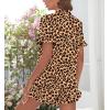 image:imageSWOMOG Woman Pajama Set Short Sleeve Pjs Set 2Pcs Short Pajamas Button Down Ruffle Hem Sleepwear Soft Modal LoungewearBlack Leopard