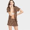 image:imageSWOMOG Woman Pajama Set Short Sleeve Pjs Set 2Pcs Short Pajamas Button Down Ruffle Hem Sleepwear Soft Modal LoungewearBlack Leopard