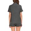 image:imageSWOMOG Woman Pajama Set Short Sleeve Pjs Set 2Pcs Short Pajamas Button Down Ruffle Hem Sleepwear Soft Modal LoungewearDark Gray