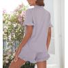 image:imageSWOMOG Woman Pajama Set Short Sleeve Pjs Set 2Pcs Short Pajamas Button Down Ruffle Hem Sleepwear Soft Modal LoungewearLilac
