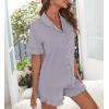 image:imageSWOMOG Woman Pajama Set Short Sleeve Pjs Set 2Pcs Short Pajamas Button Down Ruffle Hem Sleepwear Soft Modal LoungewearLilac