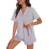 image:imageSWOMOG Woman Pajama Set Short Sleeve Pjs Set 2Pcs Short Pajamas Button Down Ruffle Hem Sleepwear Soft Modal LoungewearLilac