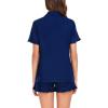 image:imageSWOMOG Woman Pajama Set Short Sleeve Pjs Set 2Pcs Short Pajamas Button Down Ruffle Hem Sleepwear Soft Modal LoungewearNavy Blue