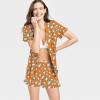 image:imageSWOMOG Woman Pajama Set Short Sleeve Pjs Set 2Pcs Short Pajamas Button Down Ruffle Hem Sleepwear Soft Modal LoungewearOrange Leopard