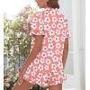 image:imageSWOMOG Woman Pajama Set Short Sleeve Pjs Set 2Pcs Short Pajamas Button Down Ruffle Hem Sleepwear Soft Modal LoungewearPeach Flower
