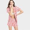 image:imageSWOMOG Woman Pajama Set Short Sleeve Pjs Set 2Pcs Short Pajamas Button Down Ruffle Hem Sleepwear Soft Modal LoungewearPeach Flower