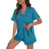 image:imageSWOMOG Woman Pajama Set Short Sleeve Pjs Set 2Pcs Short Pajamas Button Down Ruffle Hem Sleepwear Soft Modal LoungewearPeacock Blue