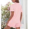 image:imageSWOMOG Woman Pajama Set Short Sleeve Pjs Set 2Pcs Short Pajamas Button Down Ruffle Hem Sleepwear Soft Modal LoungewearPink