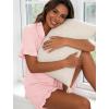 image:imageSWOMOG Woman Pajama Set Short Sleeve Pjs Set 2Pcs Short Pajamas Button Down Ruffle Hem Sleepwear Soft Modal LoungewearPink