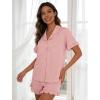 image:imageSWOMOG Woman Pajama Set Short Sleeve Pjs Set 2Pcs Short Pajamas Button Down Ruffle Hem Sleepwear Soft Modal LoungewearPink
