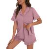 image:imageSWOMOG Woman Pajama Set Short Sleeve Pjs Set 2Pcs Short Pajamas Button Down Ruffle Hem Sleepwear Soft Modal LoungewearTaro Purple
