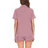 image:imageSWOMOG Woman Pajama Set Short Sleeve Pjs Set 2Pcs Short Pajamas Button Down Ruffle Hem Sleepwear Soft Modal LoungewearTaro Purple