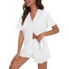 image:imageSWOMOG Woman Pajama Set Short Sleeve Pjs Set 2Pcs Short Pajamas Button Down Ruffle Hem Sleepwear Soft Modal LoungewearWhite