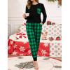 image:imageSWOMOG Women Christmas Pajamas Sets Buffalo Plaid Pajama Pants with Pockets Long Sleeve Tops Loungewear SetBlack  Green Plaid