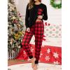 image:imageSWOMOG Women Christmas Pajamas Sets Buffalo Plaid Pajama Pants with Pockets Long Sleeve Tops Loungewear SetBlack  Red Plaid