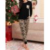 image:imageSWOMOG Women Christmas Pajamas Sets Buffalo Plaid Pajama Pants with Pockets Long Sleeve Tops Loungewear SetBlack Leopard