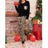 image:imageSWOMOG Women Christmas Pajamas Sets Buffalo Plaid Pajama Pants with Pockets Long Sleeve Tops Loungewear SetBlack Leopard