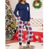 image:imageSWOMOG Women Christmas Pajamas Sets Buffalo Plaid Pajama Pants with Pockets Long Sleeve Tops Loungewear SetNavy Blue