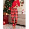image:imageSWOMOG Women Christmas Pajamas Sets Buffalo Plaid Pajama Pants with Pockets Long Sleeve Tops Loungewear SetRed Black Plaid With White Stripe