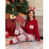 image:imageSWOMOG Women Christmas Pajamas Sets Buffalo Plaid Pajama Pants with Pockets Long Sleeve Tops Loungewear SetWine Red Tree