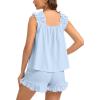 image:imageSWOMOG Women Pajama Sets 2 Pcs Ruffle Pjs Bridal Pajamas for Women Sleepwear Set with Tank Tops and ShortsBlue