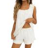 image:imageSWOMOG Women Pajama Sets 2 Pcs Ruffle Pjs Bridal Pajamas for Women Sleepwear Set with Tank Tops and ShortsWhite