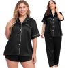 image:imageSWOMOG Women Plus Size Pajama Set 4pcs Silk Satin Sleepwear Button Down Pjs Cami Shorts Set Loose Loungewear 16W26WBlack