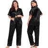 image:imageSWOMOG Women Plus Size Pajama Set 4pcs Silk Satin Sleepwear Button Down Pjs Cami Shorts Set Loose Loungewear 16W26WBlack