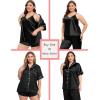 image:imageSWOMOG Women Plus Size Pajama Set 4pcs Silk Satin Sleepwear Button Down Pjs Cami Shorts Set Loose Loungewear 16W26WBlack