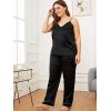 image:imageSWOMOG Women Plus Size Pajama Set 4pcs Silk Satin Sleepwear Button Down Pjs Cami Shorts Set Loose Loungewear 16W26WBlack