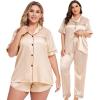 image:imageSWOMOG Women Plus Size Pajama Set 4pcs Silk Satin Sleepwear Button Down Pjs Cami Shorts Set Loose Loungewear 16W26WChampagne