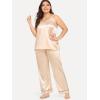 image:imageSWOMOG Women Plus Size Pajama Set 4pcs Silk Satin Sleepwear Button Down Pjs Cami Shorts Set Loose Loungewear 16W26WChampagne