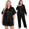 image:imageSWOMOG Women Plus Size Pajama Set 4pcs Silk Satin Sleepwear Button Down Pjs Cami Shorts Set Loose Loungewear 16W26WDark