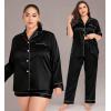 image:imageSWOMOG Women Plus Size Pajama Set 4pcs Silk Satin Sleepwear Button Down Pjs Cami Shorts Set Loose Loungewear 16W26WDark