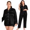image:imageSWOMOG Women Plus Size Pajama Set 4pcs Silk Satin Sleepwear Button Down Pjs Cami Shorts Set Loose Loungewear 16W26WDark