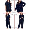 image:imageSWOMOG Women Plus Size Pajama Set 4pcs Silk Satin Sleepwear Button Down Pjs Cami Shorts Set Loose Loungewear 16W26WDark Midnight Blue