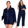 image:imageSWOMOG Women Plus Size Pajama Set 4pcs Silk Satin Sleepwear Button Down Pjs Cami Shorts Set Loose Loungewear 16W26WDark Midnight Blue