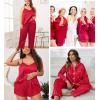 image:imageSWOMOG Women Plus Size Pajama Set 4pcs Silk Satin Sleepwear Button Down Pjs Cami Shorts Set Loose Loungewear 16W26WDeep Red