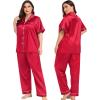 image:imageSWOMOG Women Plus Size Pajama Set 4pcs Silk Satin Sleepwear Button Down Pjs Cami Shorts Set Loose Loungewear 16W26WDeep Red