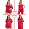image:imageSWOMOG Women Plus Size Pajama Set 4pcs Silk Satin Sleepwear Button Down Pjs Cami Shorts Set Loose Loungewear 16W26WDeep Red