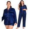 image:imageSWOMOG Women Plus Size Pajama Set 4pcs Silk Satin Sleepwear Button Down Pjs Cami Shorts Set Loose Loungewear 16W26WMidnight Blue
