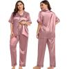 image:imageSWOMOG Women Plus Size Pajama Set 4pcs Silk Satin Sleepwear Button Down Pjs Cami Shorts Set Loose Loungewear 16W26WMisty Rose