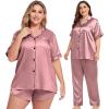 image:imageSWOMOG Women Plus Size Pajama Set 4pcs Silk Satin Sleepwear Button Down Pjs Cami Shorts Set Loose Loungewear 16W26WMisty Rose
