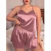image:imageSWOMOG Women Plus Size Pajama Set 4pcs Silk Satin Sleepwear Button Down Pjs Cami Shorts Set Loose Loungewear 16W26WMisty Rose