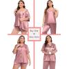 image:imageSWOMOG Women Plus Size Pajama Set 4pcs Silk Satin Sleepwear Button Down Pjs Cami Shorts Set Loose Loungewear 16W26WMisty Rose