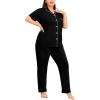 image:imageSWOMOG Womens Plus Size Pajama Set Short Sleeve Sleepwear Top and Pants Button Up Pajamas for Women LoungewearBlack
