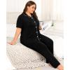 image:imageSWOMOG Womens Plus Size Pajama Set Short Sleeve Sleepwear Top and Pants Button Up Pajamas for Women LoungewearBlack