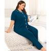 image:imageSWOMOG Womens Plus Size Pajama Set Short Sleeve Sleepwear Top and Pants Button Up Pajamas for Women LoungewearBlue Green