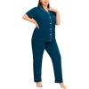 image:imageSWOMOG Womens Plus Size Pajama Set Short Sleeve Sleepwear Top and Pants Button Up Pajamas for Women LoungewearBlue Green