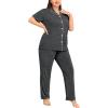 image:imageSWOMOG Womens Plus Size Pajama Set Short Sleeve Sleepwear Top and Pants Button Up Pajamas for Women LoungewearDeep Grey